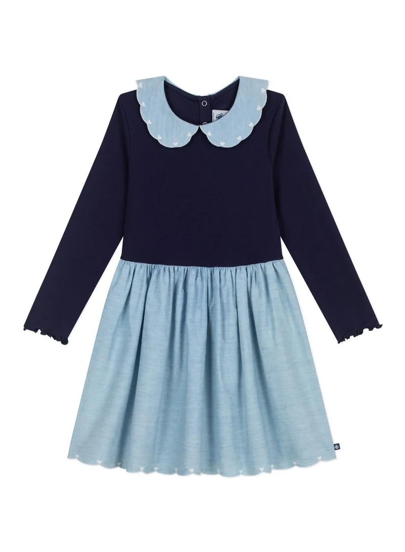 بيتي باتو Girls' long-sleeved cotton dress in two materials